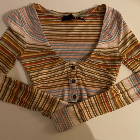 Out From Under multi coloured striped long sleeve crop top - Picture 1 of 2